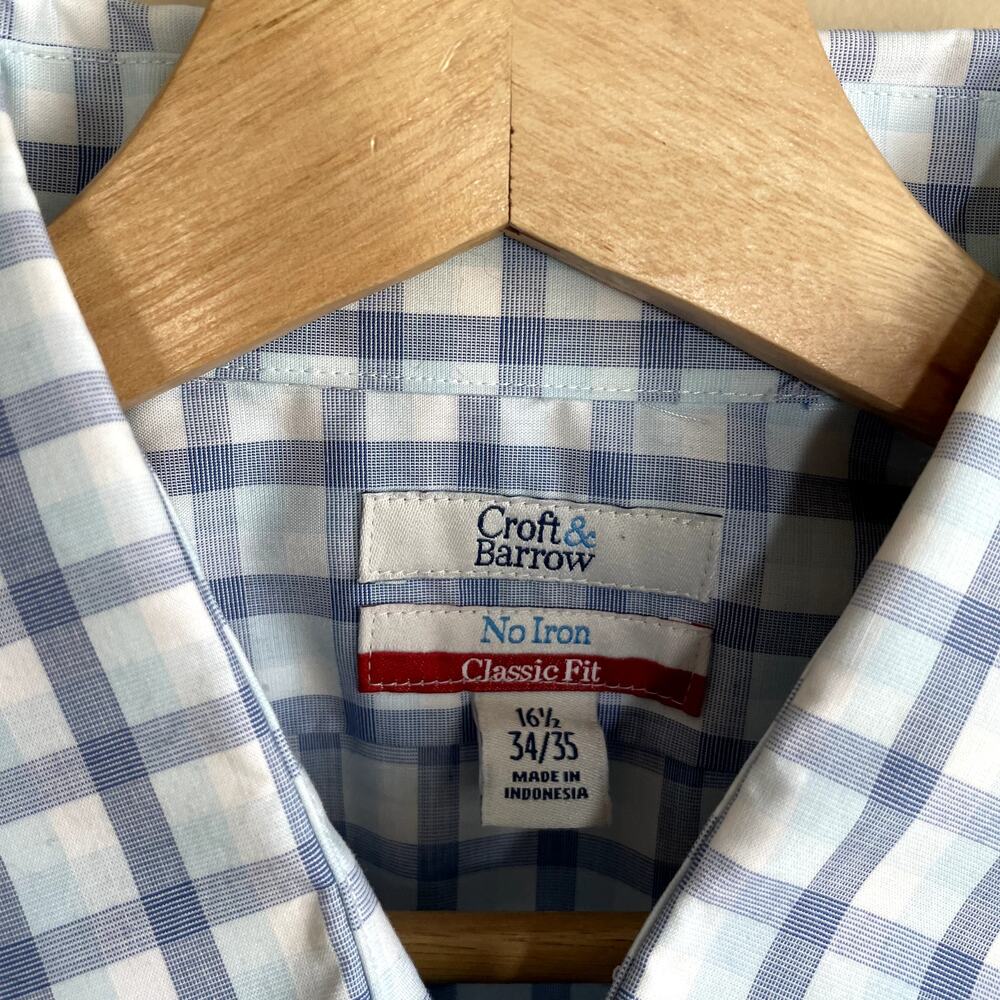 NWT Croft & Barrow blue white checkered button down shirt men's size 16.5 34/35 - Picture 5 of 8